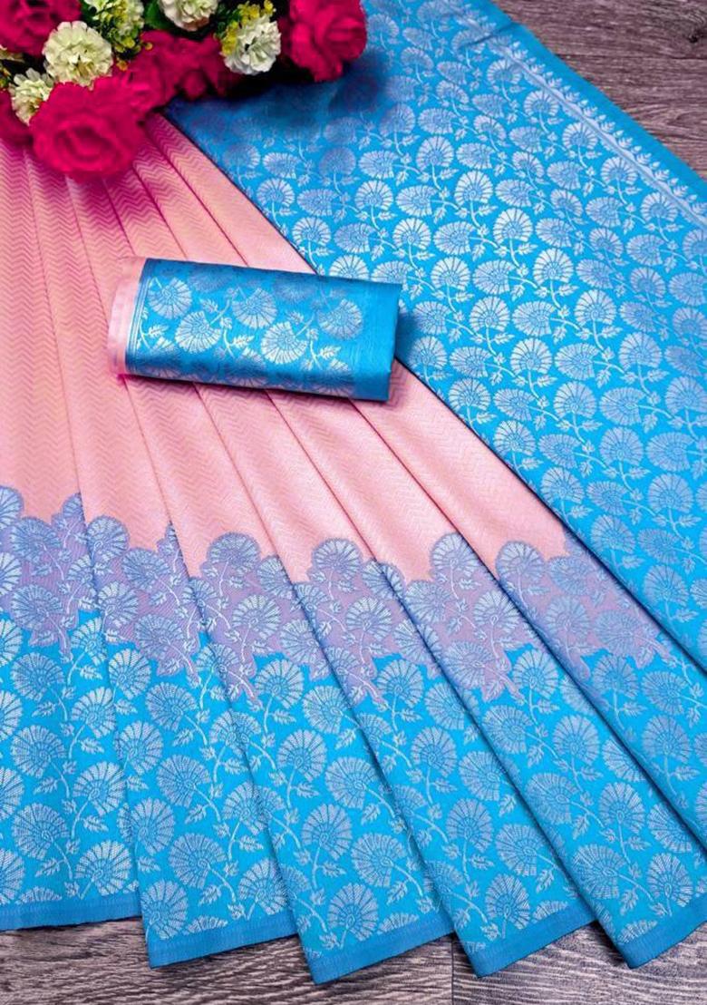 Pink Jacquard Work Silk Saree Set