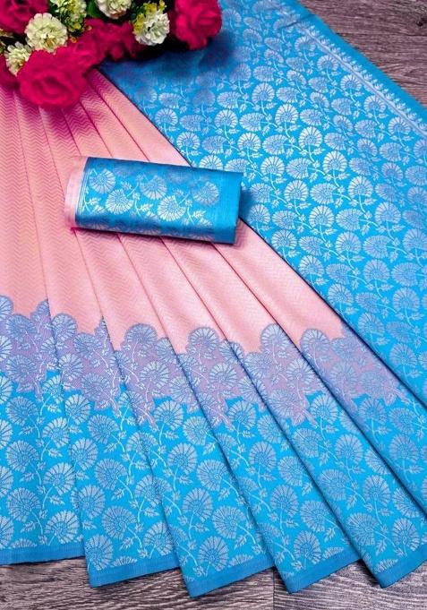 Pink Jacquard Work Silk Saree Set