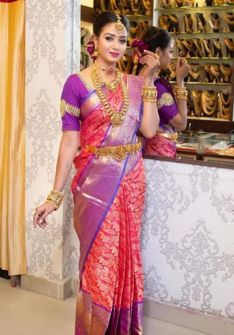 Pink Jacquard Work Silk Saree Set