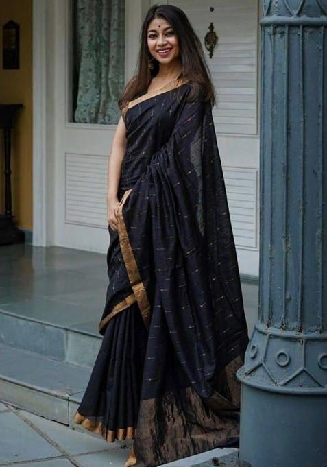 Black Jacquard Work Silk Saree Set