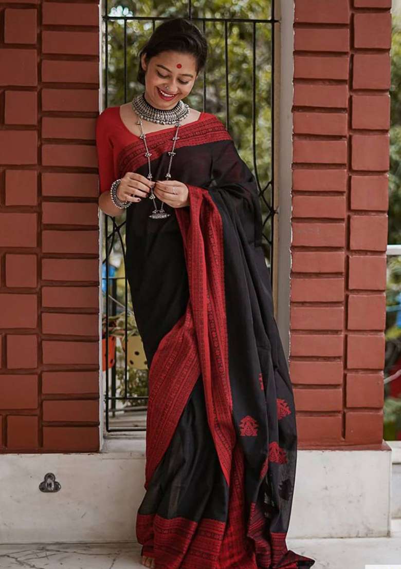 Blue Slab Weaving Work Silk Blend Saree Set for Diwali and Festive Wear - Indya