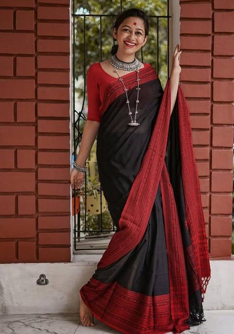 Blue Slab Weaving Work Silk Saree Set