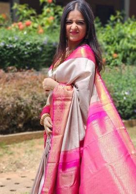 White Jacquard Work Silk Saree Set