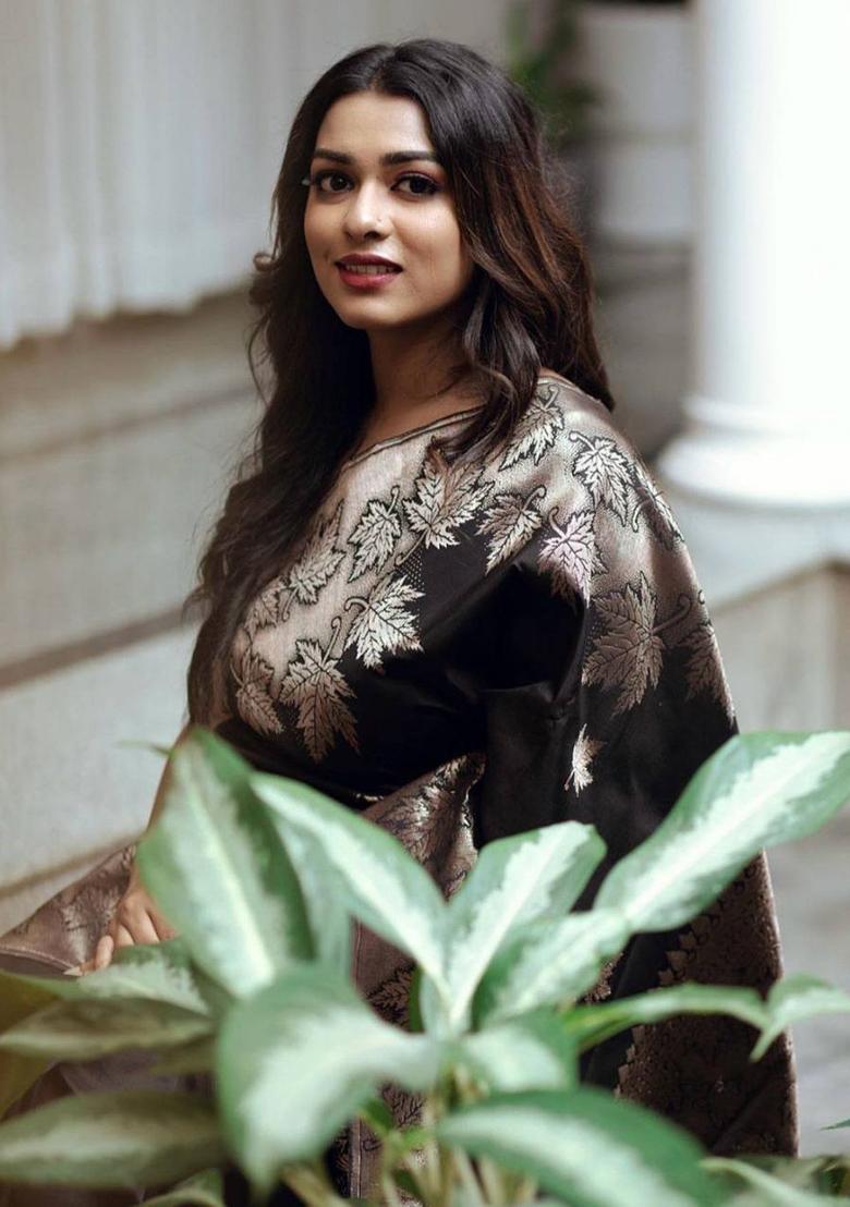 Black Jacquard Work Silk Saree Set