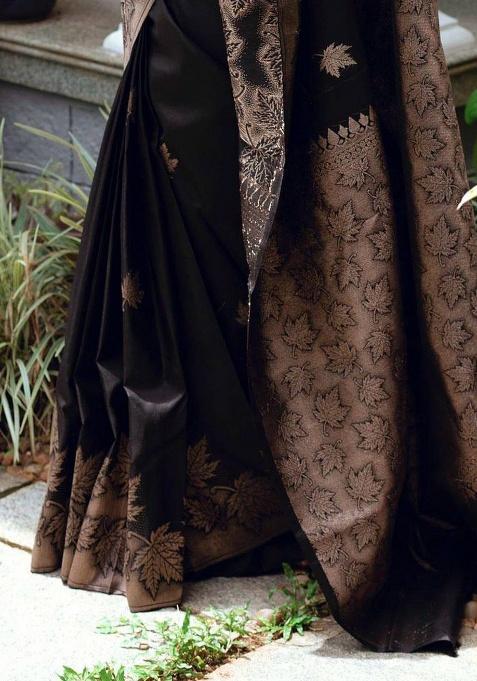 Black Jacquard Work Silk Saree Set