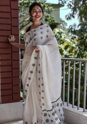 Grey Slab Weaving Work Silk Saree Set