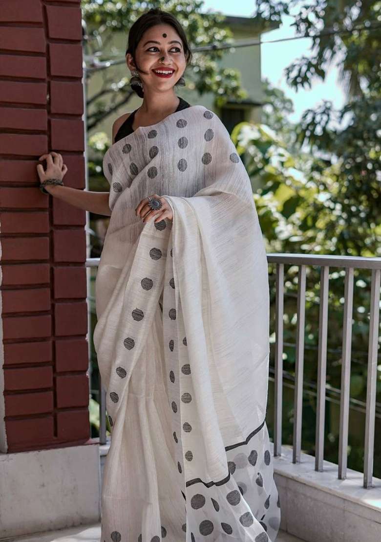 Grey Slab Weaving Work Silk Blend Saree Set for Diwali and Festive Wear - Indya