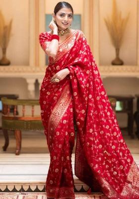 Red Jacquard Work Silk Saree Set