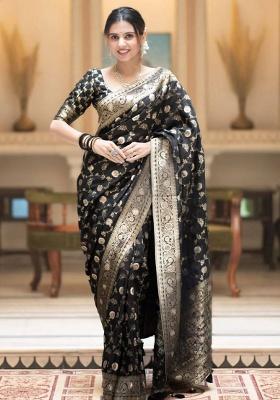 Black Jacquard Work Silk Saree Set