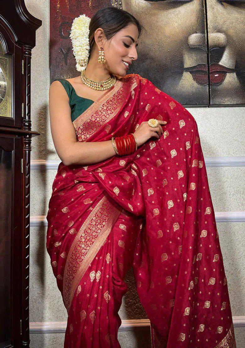 Red Jacquard Work Silk Saree Set