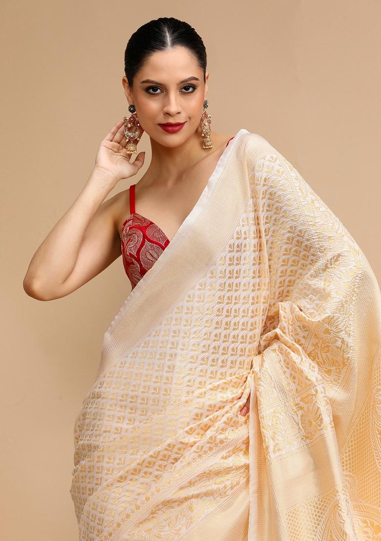 Cream Jacquard Work Silk Saree Set