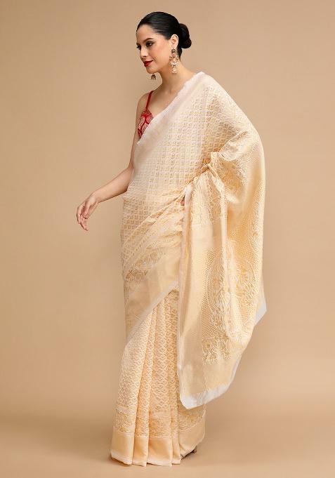 Cream Jacquard Work Silk Saree Set