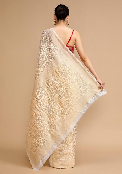 Cream Jacquard Work Silk Saree Set