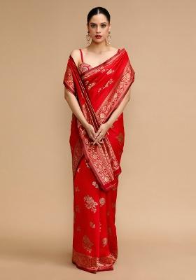 Red Jacquard Work Silk Saree Set