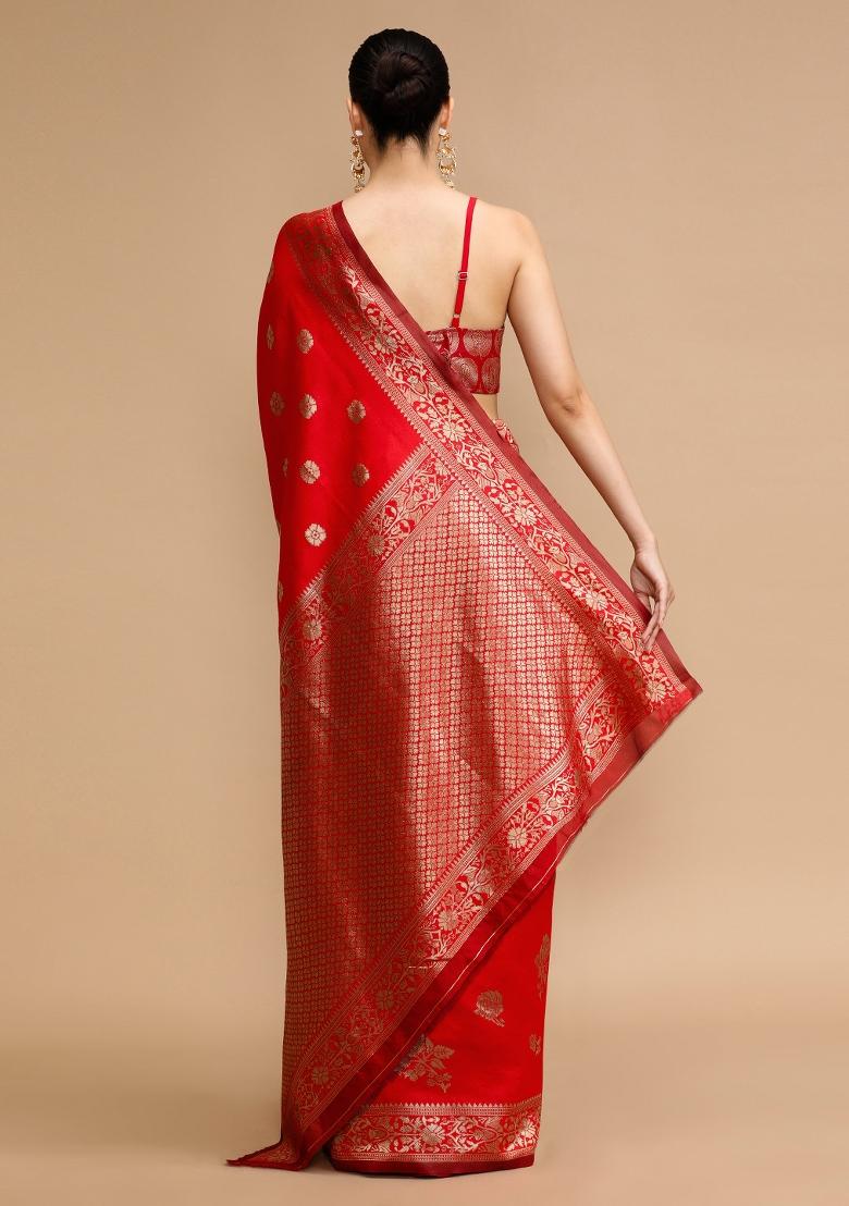 Red Jacquard Work Silk Saree Set