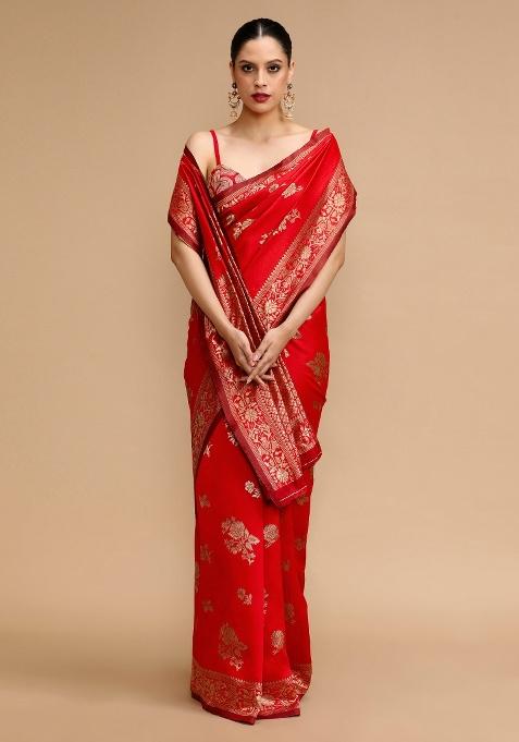 Red Jacquard Work Silk Saree Set
