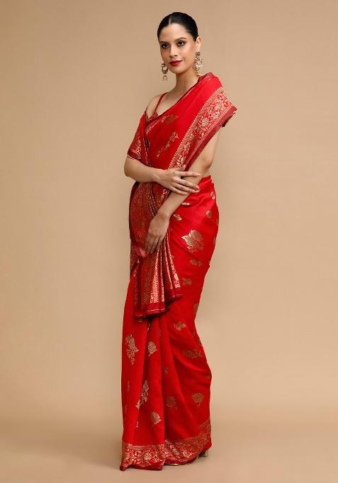Red Jacquard Work Silk Saree Set