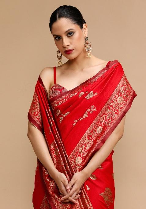 Red Jacquard Work Silk Saree Set