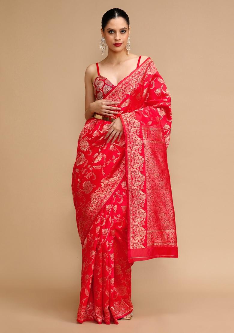 Red Jacquard Work Silk Saree Set