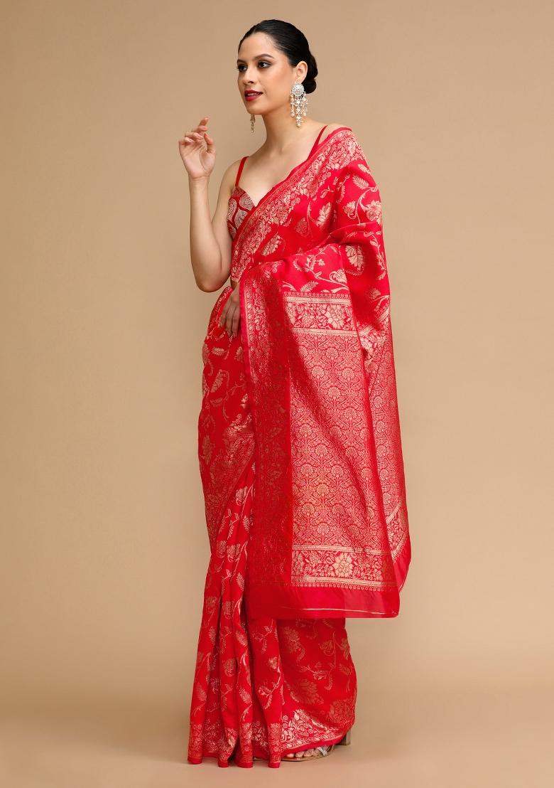 Red Jacquard Work Silk Saree Set