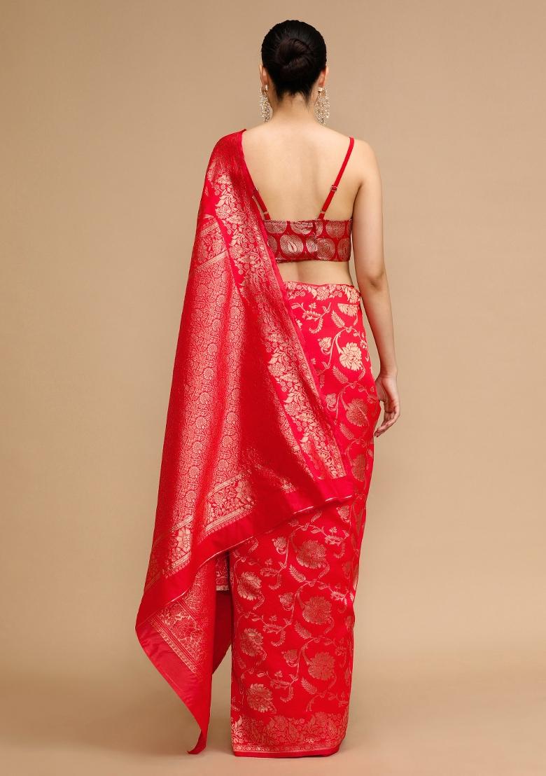 Red Jacquard Work Silk Saree Set