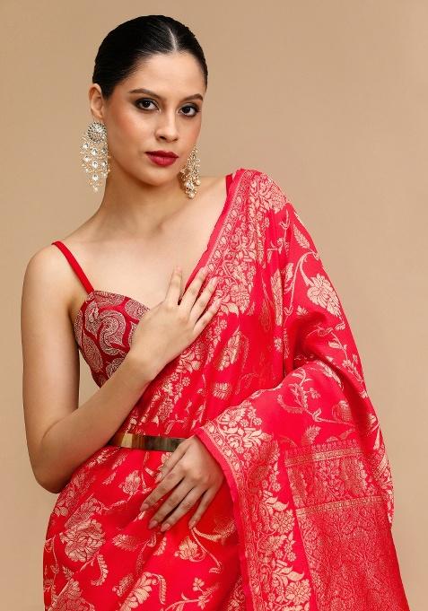 Red Jacquard Work Silk Saree Set