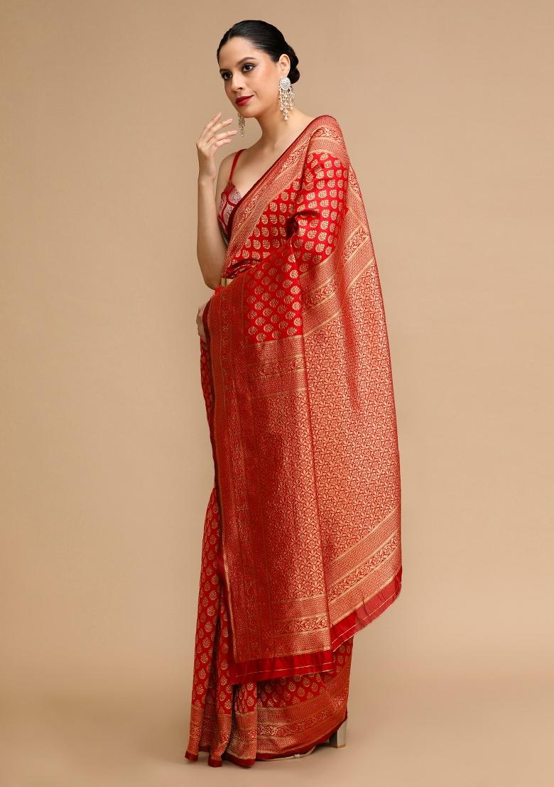 Red Jacquard Work Silk Saree Set