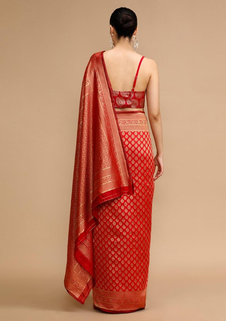 Red Jacquard Work Silk Saree Set