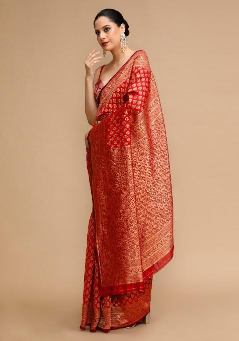 Red Jacquard Work Silk Saree Set