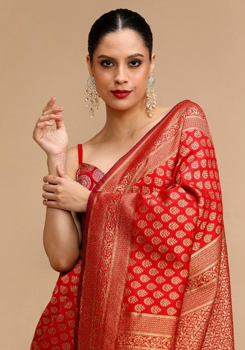 Red Jacquard Work Silk Saree Set