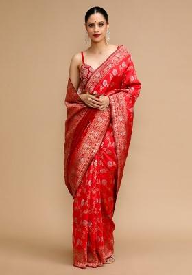 Red Jacquard Work Silk Saree Set