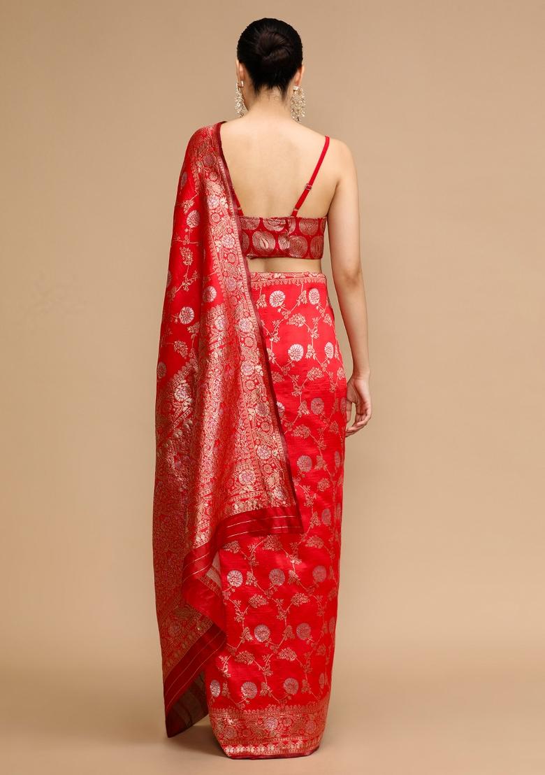 Red Jacquard Work Silk Saree Set