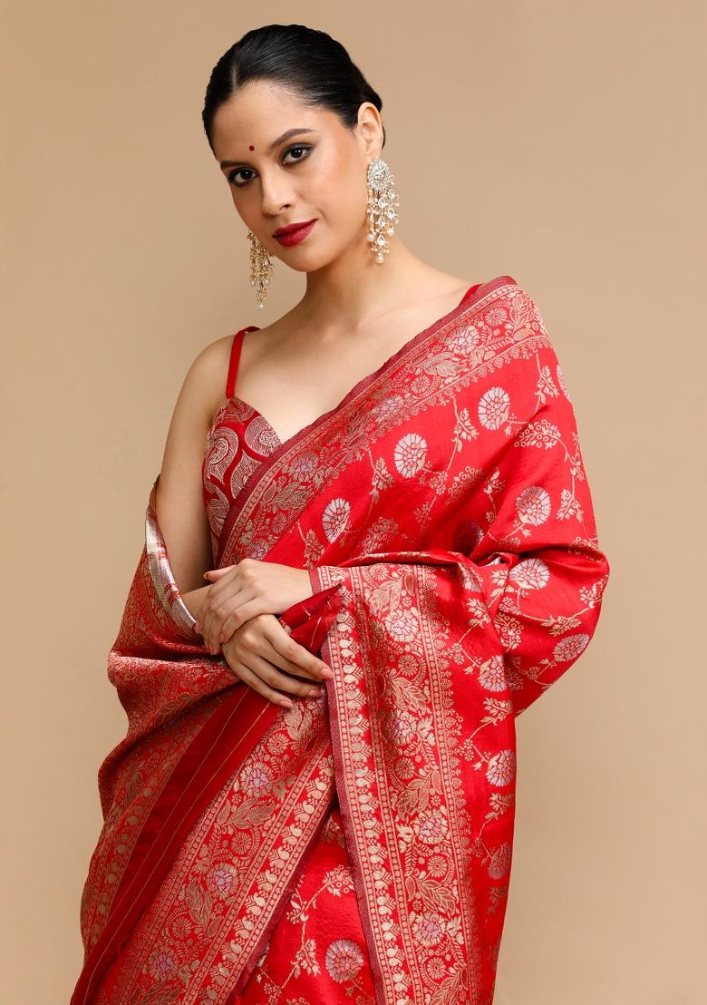 Red Jacquard Work Silk Saree Set