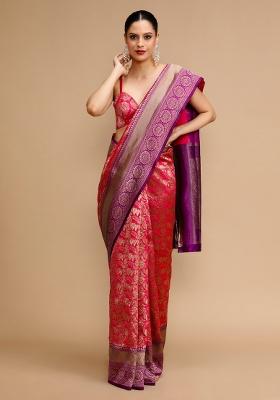 Pink Jacquard Work Silk Saree Set
