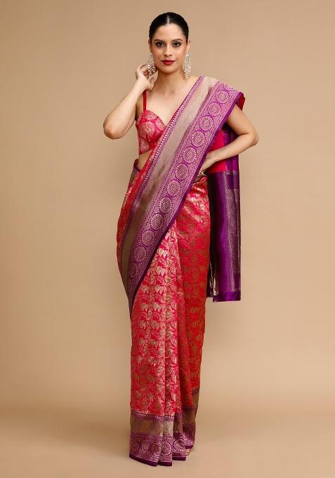 Pink Jacquard Work Silk Saree Set