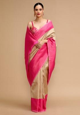 Cream Jacquard Work Silk Saree Set
