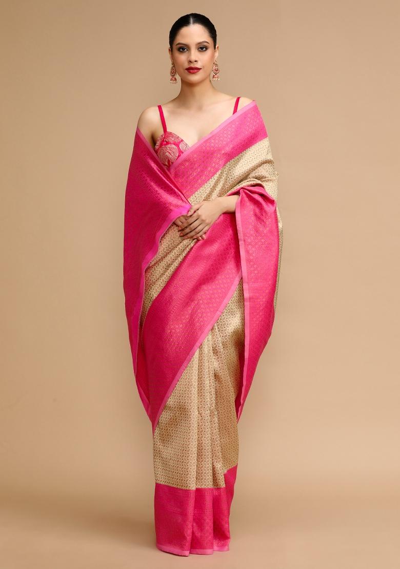 Cream Jacquard Work Silk Saree Set