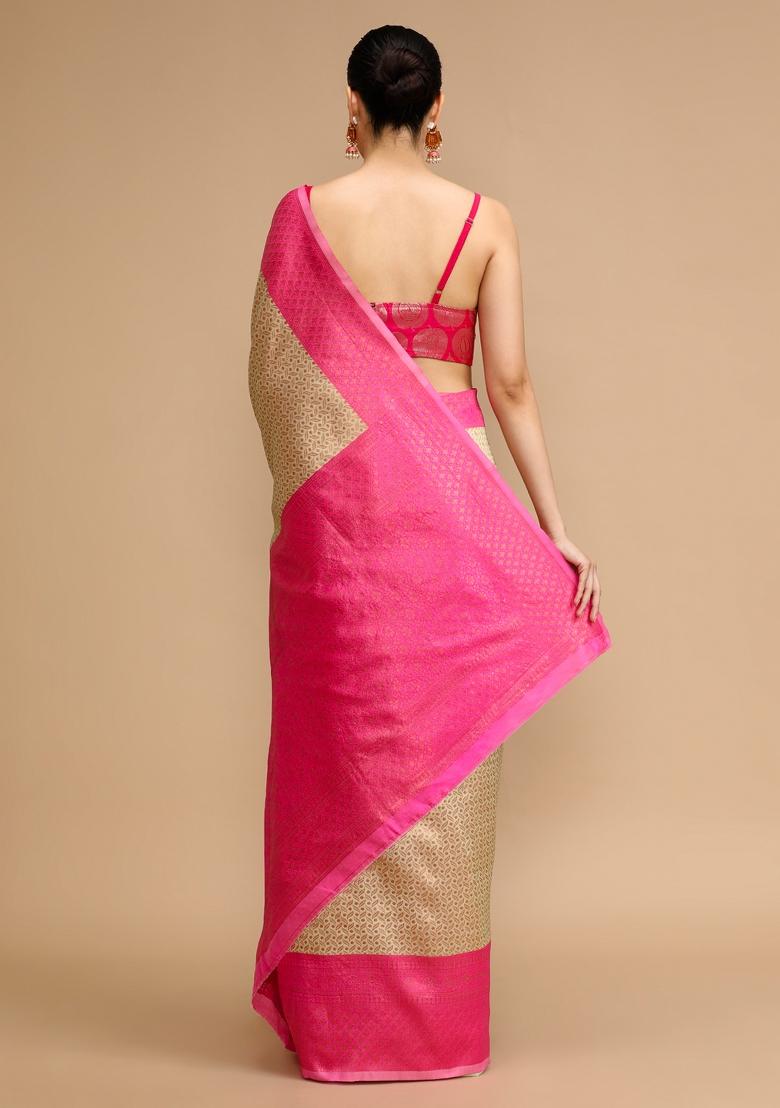 Cream Jacquard Work Silk Saree Set