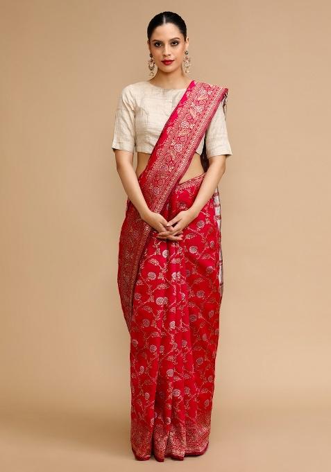 Pink Embroidered Silk Saree Set