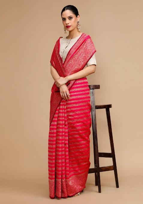 Pink Embroidered Silk Saree Set