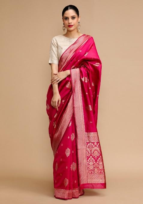 Pink Embroidered Silk Saree Set