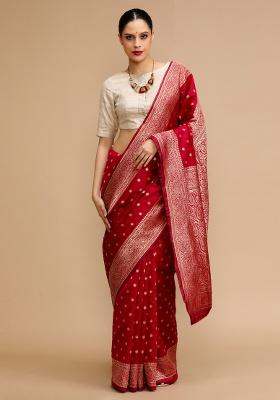Maroon Embroidered Silk Saree Set