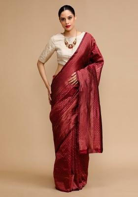 Maroon Embroidered Silk Saree Set
