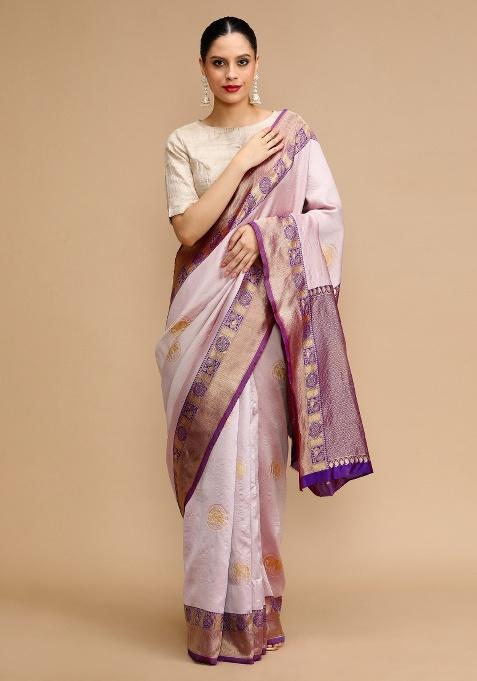 Light Purple Embroidered Silk Saree Set