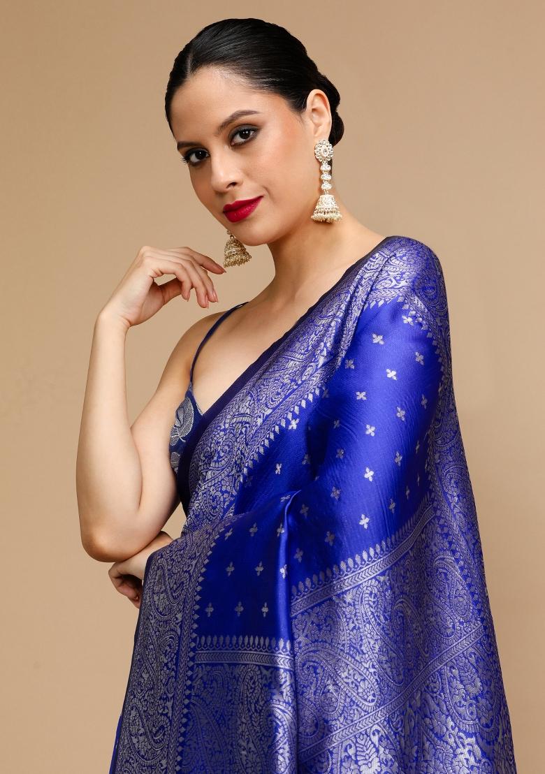 Blue Embroidered Silk Saree Set - Indya