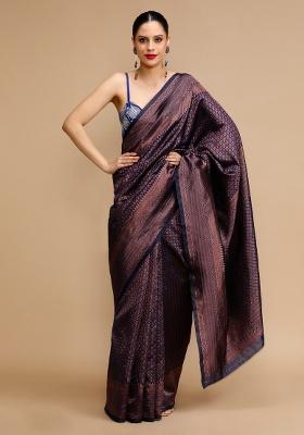 Blue Embroidered Silk Saree Set