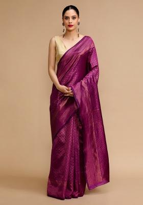 Purple Embroidered Silk Saree Set