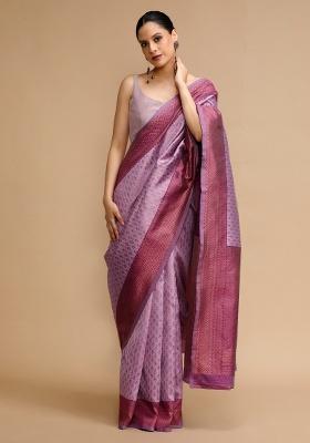 Lavender Embroidered Silk Saree Set