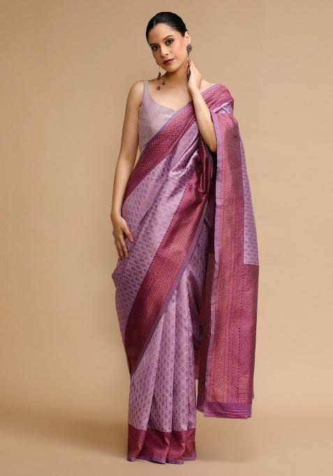 Lavender Embroidered Silk Saree Set