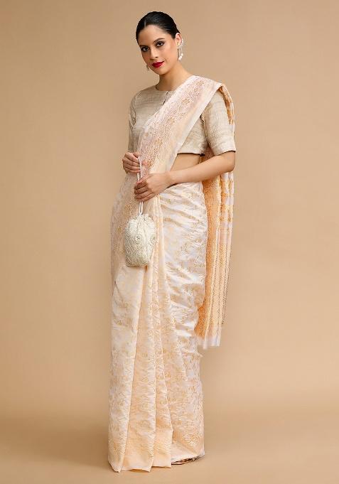 Off White Embroidered Silk Saree Set